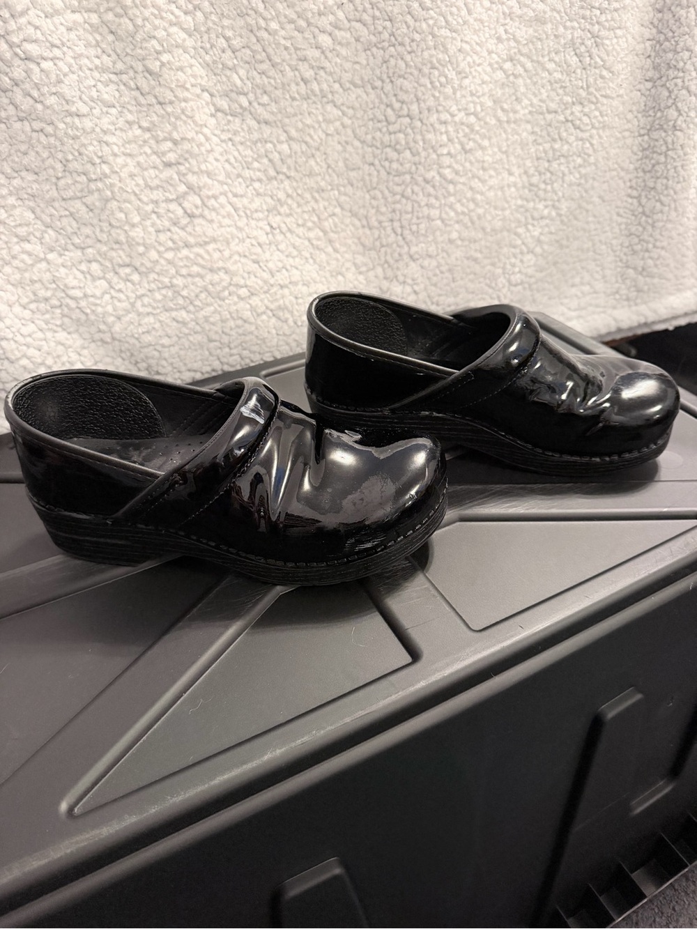 Dansko Black Patent Leather Slip-On Clogs
